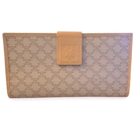 CELINE Macadam Bifold Long Wallet Caramel Brown Vachetta Genuine Leather - Picture 1 of 16
